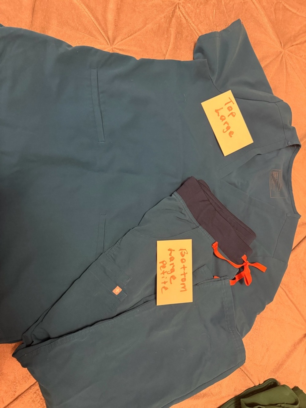 Figs Teal Blue Scrub Set with Orange Drawstring Accents